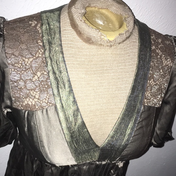 SCARCE VTG Y2K DEVELOPMENT BY ERICA DAVIES SILK LACED TRIMMED PLEATED DRESS SZ 2 - Picture 3 of 7